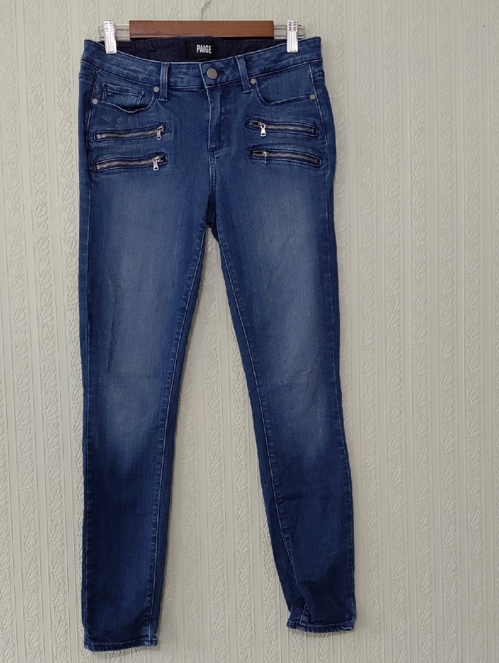 PAIGE Edgemont Zipper Women's Dark Blue Skinny Jeans with Zip Pocket Details